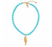 YMJPYT Fish Natural Stone Necklace for Women Chunky Sardine Bead Necklace Fish Pendant Statement Necklace Bule Gemstone Sardine Articulated Necklace Summer Beach Jewelry Accessories, Moderate, Stone
