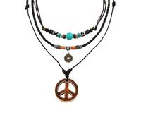 YMJPYT Peace Sign Pendant Necklace for Women | Layered Turquoise Hippie Necklace Adjustable Peace Rope Necklace Unique Layering Statement Necklace Costume Jewelry