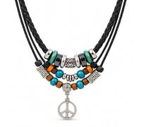YMJPYT Peace Sign Pendant Necklace for Women | Layered Turquoise Hippie Necklace Adjustable Peace Rope Necklace Unique Layering Statement Necklace Costume Jewelry