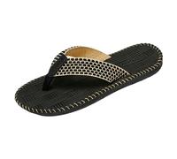 YMKJZLBD Flip Flops Men Summer Linen Slipper Indoor Home Shoes Lightweight Weaving Bedroom Silent Casual Man-black-44