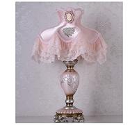 YmkYcun Victorian Style Table Lamp Pink Lace Fabric Lampshade Hand-Made Antique Painted Resin Lamp Body Princess Small Lamp for Living Room Bedroom,13" W, 22" H. (Q8)