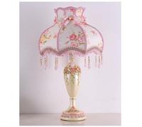 YmkYcun Victorian Style Table Lamp Pink Lace Fabric Lampshade Hand-Made Antique Painted Resin Lamp Body Princess Small Lamp for Living Room Bedroom,13" W, 22" H. (Q7)