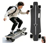 YMLUKzun All-Terrain Electric Skateboard with LCD Remote, 700w Brushless Electric Cruiser Board with 4-Speed Remote, Dual Motor, 35 km/h Top Speed, Range 15km/22km/30km, 330lb Capacity 15KM