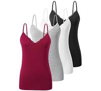 Ymmchy Adjustable Camisoles Lace Camisoles for Women V Neck Vest Tops Spaghetti Strap Tank Top 4-Pack Black/White/Gray/Wine Red XL