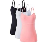 Ymmchy Women Camisoles Adjustable Strap Tank Top with Shelf Bra Cami Vest Cotton Undershirts 3 Pack Black/White/Pink S