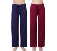 Ymmchy Women's Pajama Pants Soft Pyjama Bottoms Lounge Trousers Sleep Pants with Pockets 2-Pack DB/Wine Red XL