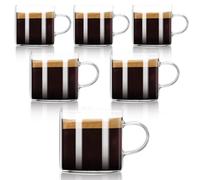YMMIND 6-Pack 4oz Espresso Cups Espresso Shot Glasses with Handle, Small Glass Coffee Cups, Espresso Mugs Demitasse Cups Cappuccino Cup for Hot or Cold Latte, Tea, Microwave Dishwasher Safe
