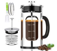 YMMIND French Press Coffee Maker (21oz 600ML 3-4Cup) Coffee Press, with 4 Filters System, Heat Resistant Thickness Borosilicate Glass, Cold Brew Coffee Tea Pot Gifts (Silvery)