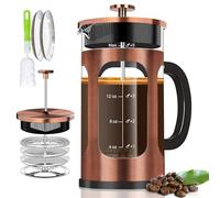 YMMIND French Press Coffee Maker (21oz 600ML 3-4Cup) Coffee Press, with 4 Filters System, Heat Resistant Thickness Borosilicate Glass, Cold Brew Coffee Tea Pot Gifts (Copper)