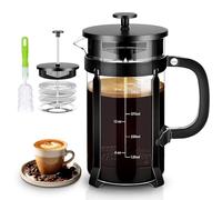 YMMIND French Press Coffee Maker 304 Stainless Steel Coffee Press,with 4 Filters System, Heat Resistant Thickness Borosilicate French Press Glass, BPA-Free Brewed Tea Pot Coffee Plunger(Copper 12oz)