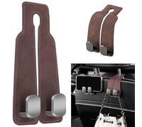 YMNBFCX 2PCS Car Bag Hooks, for BMW X1 F48 2016-2021 Leather Car Seat Organiser Hooks, Multifunctional Back Seat Hooks Headrest Hanging Bags,B/Brown