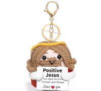 YMNLSASR Handmade Crochet Mini Jesus keychain, Positive Religious little Jesus Figures Emotional Support Nuggets Christians Jesus Keyring, Jesus Love You Gift for Women, Men and Kids