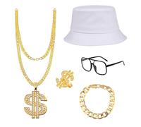 YMO 80s 90s Accessories Outfit, Hip Hop Costume Kit for Men Women Old School Rapper Themed Halloween Party Decoration (White)