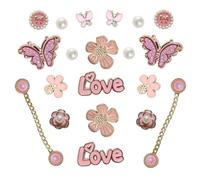 YMO Bling Pink Shoe Charms for Women, Clog Sandals Rhinestones Shoe Decoration Charms, Flower Pearl Cute Shoe Charms Chain Accessories for Party Birthday, Pink, S