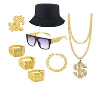 YMO Hip Hop Costume Kit 80s 90s Rapper Accessories, Outfits for Men Women Cosplay Club Old School Rapper Themed Halloween Party Decoration