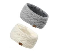 Ymomode Winter Headband - 2 Pack Womens Winter Headbands Fuzzy Fleece Lined Ear Warmer Cable Knit Thick Warm Crochet Headband, Grey+White