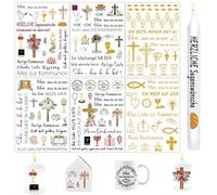 Ymoryiyi Candle Tattoos Communion, 6 Sheets Water Slide Film for First Communion, Confirmation & Christening - Candle Stickers with Decorative Motifs, Ideal for Religious Celebrations
