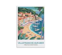 YMQWJYLW Villefranche Sur Mer French Riviera Vintage Travel Posters 20x30inch(50x75cm) Canvas Printing Home Decor Wall Art Prints