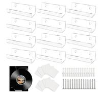 YMTWSRY 12 PCS Vinyl Wall Mount, 10cm Clear Stick on Shelf CD Display 4 Inch Acrylic Floating Shelves Holder Wall Record Shelf for Nail Polish Home Office