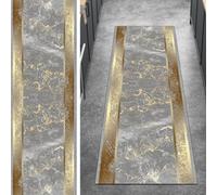 Ymural Abstract Hallway Runner Non Slip Gray Gold Carpet Runner Washable