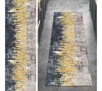 Ymural Abstract Hallway Runner Rug Non Slip Grey Gold 60x220CM Washable Anti Skid Long Carpet Runners for Kitchen Bedroom