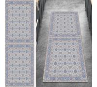 Ymural Blue Carpet Runner for Hallway Non Slip Vintage 100x500CM Washable Anti Skid Long Runner Rug for Kitchen Bedroom
