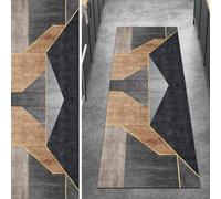 Ymural Carpet Runners for Hallway Brown Black Non Slip Patchwork 110x550CM Washable Anti Skid Long Runner Rug for Kitchen Bedroom