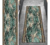 Ymural Carpet Runners for Hallway Non Slip, Leaf Pattern Green 90x180CM Washable Anti Skid Long Runner Rugs for Kitchen Bedroom