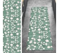 Ymural Carpet Runners Non Slip Vintage, 60x200CM Green Kitchen Hallway Carpet Runner Washable Flower Pattern Anti Skid Long Hall Runner Mat for Hallway Bedroom Doorway