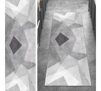 Ymural Geometric Hallway Runner Rug Non Slip Grey 80x350CM Washable Anti Skid Long Carpet Runners for Kitchen Bedroom