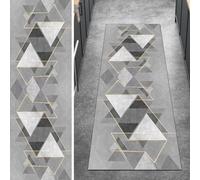 Ymural Geometric Runners for Hallway Grey Non Slip 110x280CM Washable Anti Skid Long Carpet Runners for Kitchen Bedroom