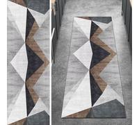Ymural Grey Runner Rugs for Hallway Non Slip Geometric 40x330CM Washable Anti Skid Long Carpet Runners for Kitchen Bedroom