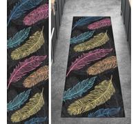Ymural Hall Runner Non Slip, Colorful Feather Pattern 90x90CM Washable Anti Skid Stain Resistant Long Narrow Carpet Runner for Entryway Kitchen Bathroom