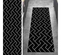Ymural Hallway Runner Rug 100x280CM Black Kitchen Non Slip Carpet Runner Washable Striped Anti Skid Long Hall Runner Mat for Hallway Bedroom Doorway Stair Steps, Customizable