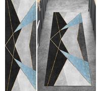 Ymural Hallway Runner Rug Non Slip Patchwork, Grey Blue 110x120CM Washable Anti Skid Long Carpet Runners for Kitchen Bedroom