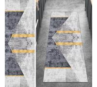 Ymural Non Slip Carpet Runners for Hallway, Grey Patchwork 90x220CM Washable Anti Skid Long Runner Rug for Kitchen Bedroom