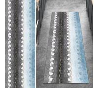 Ymural Non Slip Hallway Runner Rug Geometric, Grey Blue 100x220CM Washable Anti Skid Long Carpet Runners for Kitchen Bedroom