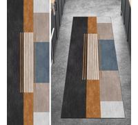 Ymural Non Slip Runner Rug for Hallway Patchwork, Grey Orange 100x280CM Washable Anti Skid Long Carpet Runners for Kitchen Bedroom