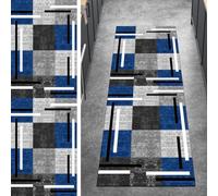 Ymural Non Slip Runner Rugs Patchwork, Modern Carpet Runner for Hallway Washable Blue Grey Anti Skid Long Hall Runner Mat for Hallway Bedroom Doorway Stair Steps, Customizable