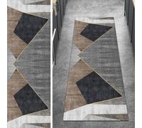 Ymural Non Slip Runners for Hallway Grey Brown Patchwork 90x600CM Washable Anti Skid Long Carpet Runners for Kitchen Bedroom