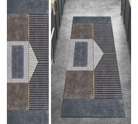 Ymural Patchwork Carpet Runners Rug for Hallway Non Slip Grey Brown 90x150CM Washable Anti Skid Long Runner Rugs for Kitchen Bedroom