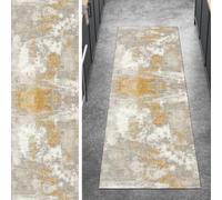 Ymural Runner Carpet Non Slip Abstract 50x180CM Grey Yellow Kitchen Washable Anti Skid Long Hall Runner Rug for Hallway Bedroom