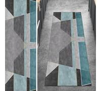 Ymural Runner Rug for Hallway Patchwork, Non Slip Grey Blue 50x450CM Washable Anti Skid Long Carpet Runners for Kitchen Bedroom