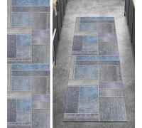 Ymural Runner Rugs for Hallway Kitchen Non Slip Carpet Runner Washable Patchwork Blue Grey Anti Skid Long Hall Runner Mat for Hallway Bedroom Doorway Stair Steps, Customizable