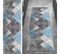 Ymural Runners Carpet Rug for Hallway Non Slip Patchwork Grey Blue 120x550CM Washable Anti Skid Long Carpet Runner for Kitchen Bedroom