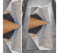Ymural Runners for Hallway Grey Orange Patchwork Non Slip 90x600CM Washable Anti Skid Long Carpet Runners for Kitchen Bedroom