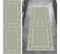 Ymural Vintage Carpet Runner for Hallway Green Non Slip 60x500CM Washable Anti Skid Long Runner Rug for Kitchen Bedroom