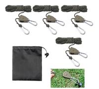 YMWALK 4 Pack 4mm Paracord Reflective Tent Guy Ropes, 4M Adjustable Ratchet Camping Rope with Pulley, Heavy Duty Guide Rope for Hiking, Outdoor Tents, Awnings, Grow Lights, and Garden Use (Army Green)
