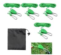 YMWALK 4 Pack 4mm Paracord Reflective Tent Guy Ropes, 4M Adjustable Ratchet Camping Rope with Pulley, Heavy Duty Guide Rope for Hiking, Outdoor Tents, Awnings, Grow Lights, and Garden Use (Green)