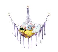 YMWALK Boho Hammock Toy Storage Net with Tassels, Corner Organizer for Stuffed Animals and Plush Toys, Nursery Hanging Net for Kids Bedroom - Keep Your Space Tidy and Stylish (Purple)